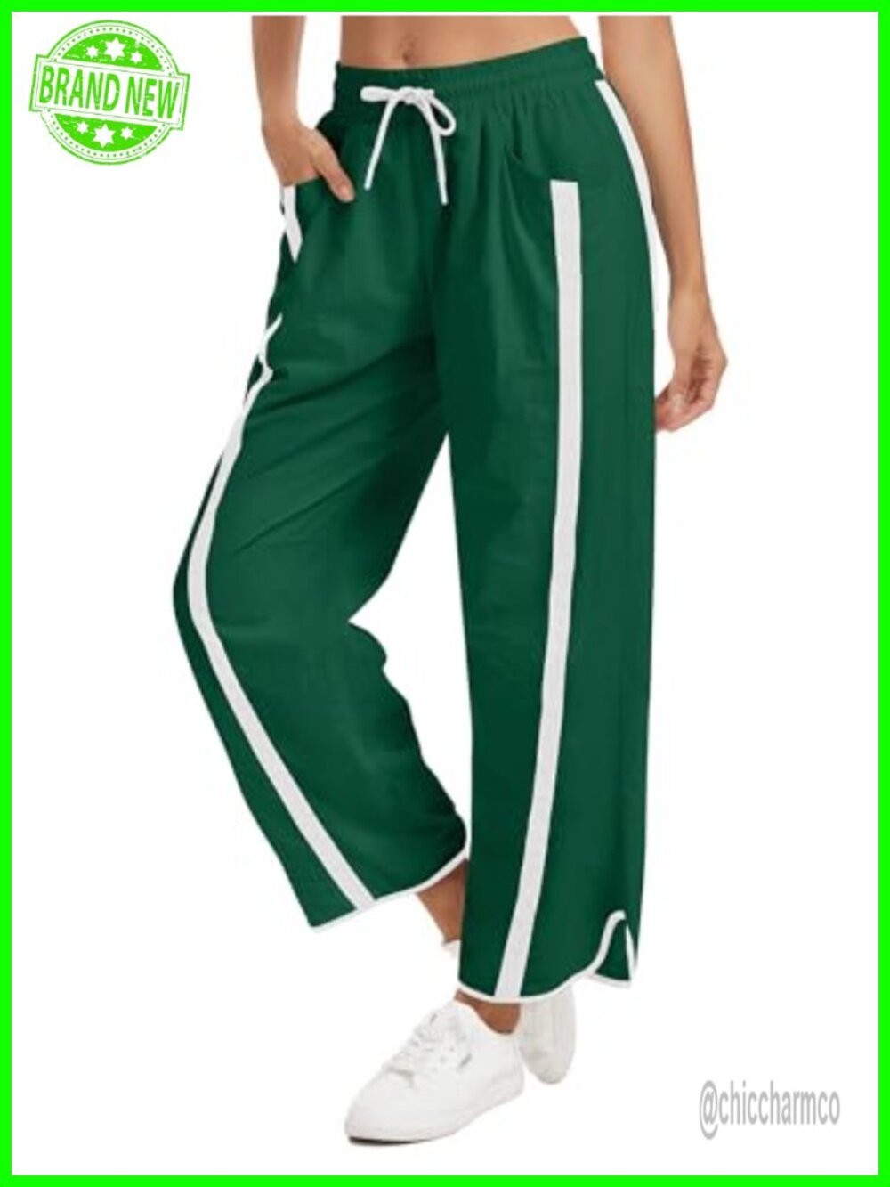Women's Baggy Wide Leg Track Pants Nylon 7/8 High Rise Drawstring